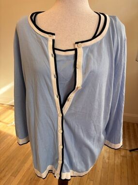 Talbots Sweater and Shell Set Pastel Blue 3/4 sleeve button front